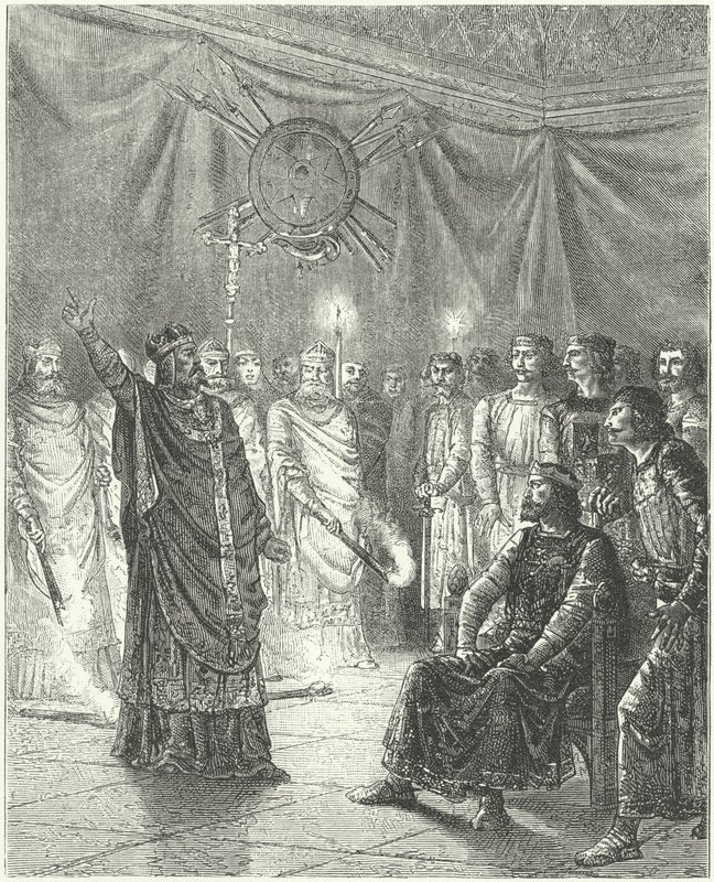 Edmund Rich, Canterburyn arkkipiispa, uhkaa kuningas Henrik III:ta ekskommunikaatiolla tekijältä German School