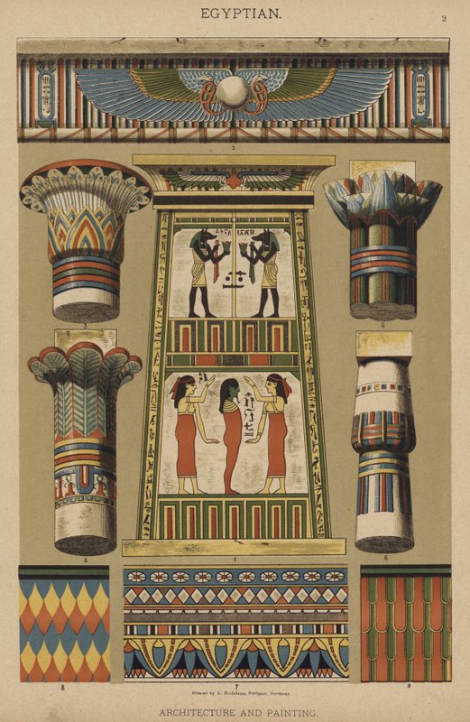 egyptiläinen, arkkitehtuuri ja maalaus (väri litho) tekijältä German School