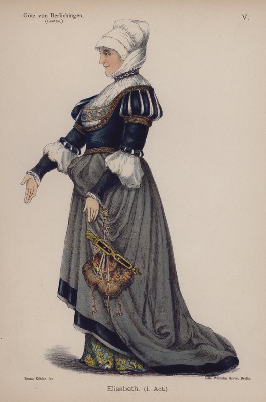 Elisabeth, Goethen teoksesta Gotz von Berlichingen (väri litho) tekijältä German School