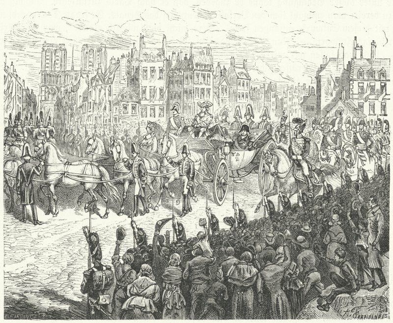 Kuningas Ludvig XVIII:n saapuminen Pariisiin, 1814 tekijältä German School