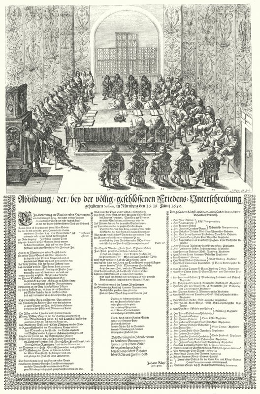 Euroopan rauhankongressi, joka pidettiin Nürnbergissä vuonna 1650 Kolmenkymmenen vuoden Wa:n jälkeen (kaiverrus) tekijältä German School