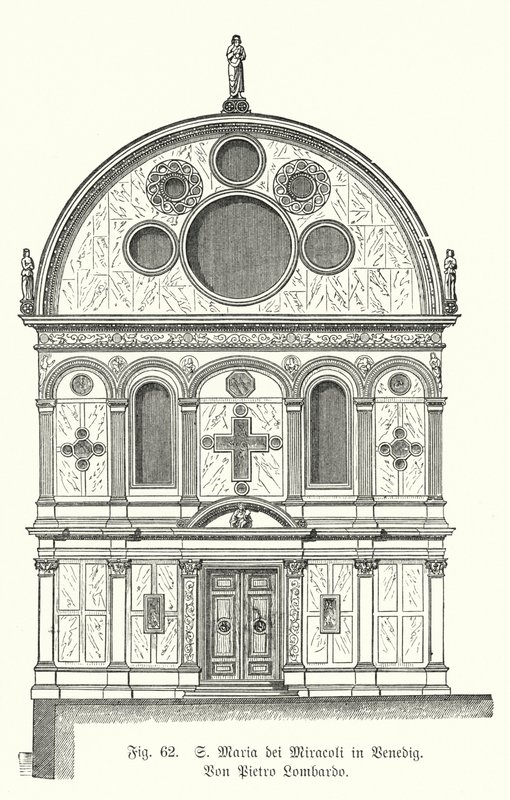 Santa Maria dei Miracolin kirkon julkisivu, suunnittelija Pietro Lombardo, Venetsia, Italia (kaiverrus) tekijältä German School