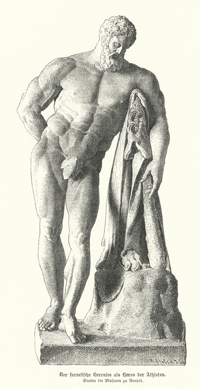 Farnese Hercules, roomalainen kopio Lysippoksen muinaisesta kreikkalaisesta patsaasta (kaiverrus) tekijältä German School