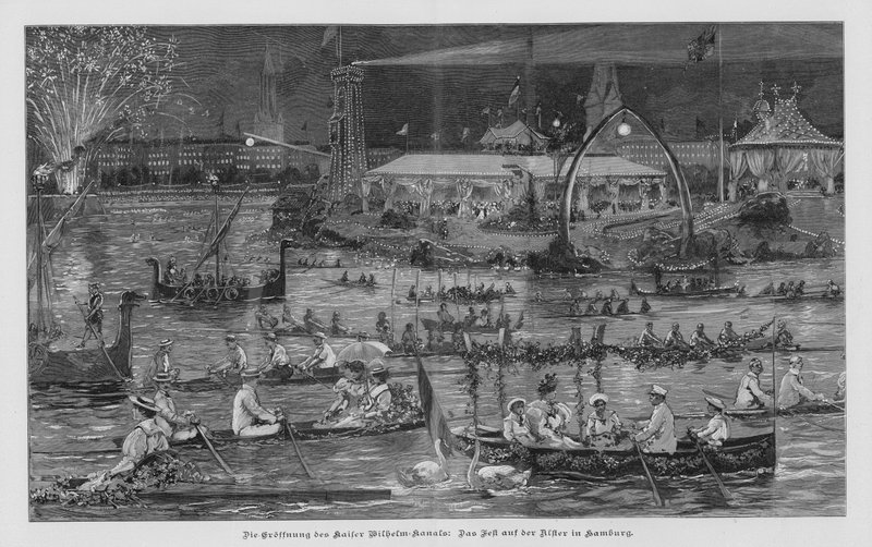 Juhlat Alsterissa Hampurissa Kielin kanavan (Kaiser Wilhelm Canal) avaamisen muistoksi Saksassa tekijältä German School