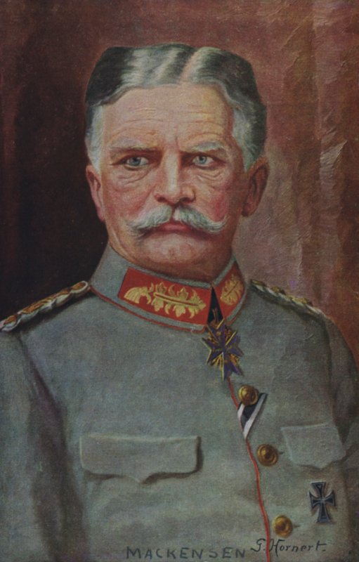 Kenttämarsalkka August von Mackensen, Saksan ensimmäisen maailmansodan sotilaskomentaja (värilitografia). tekijältä German School