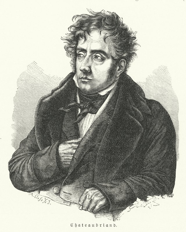 Francois-Rene de Chateaubriand, ranskalainen kirjailija, poliitikko, diplomaatti ja historioitsija (litho) tekijältä German School