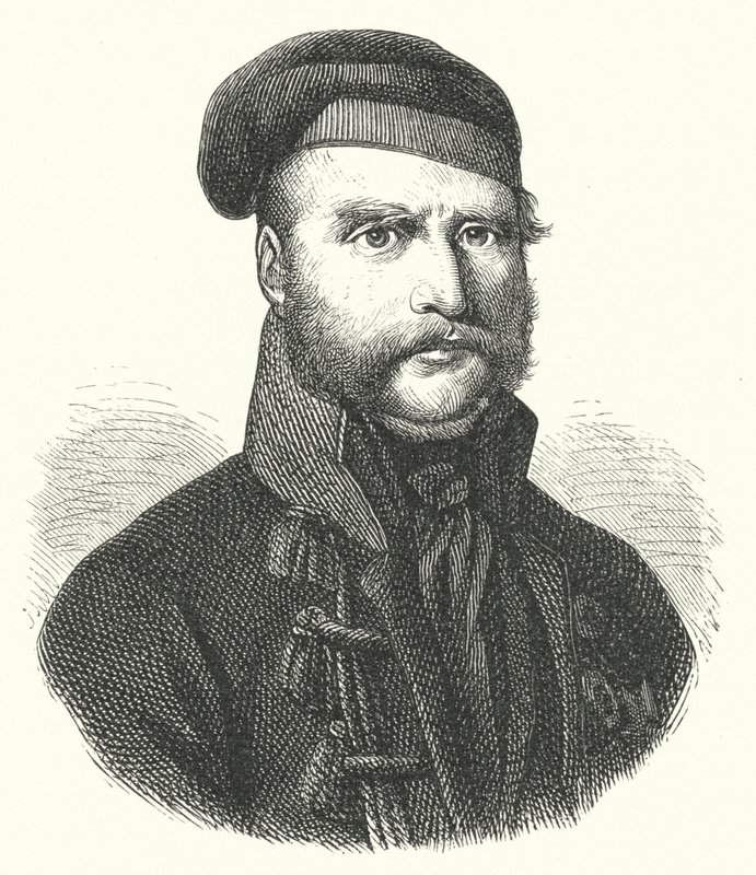 Frederick William, Brunswick-Wolfenbutelin herttua, saksalainen sotilas, joka johti mustia brunswickertejä ranskalaisia vastaan heidän miehittäessään Saksaa Napoleonin sodissa (kaiverrus) tekijältä German School