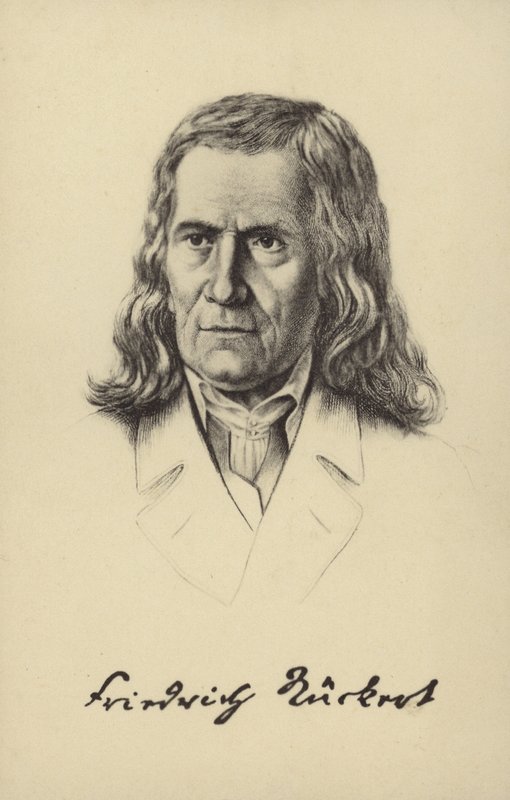Friedrich Rueckert (1788-1866), saksalainen runoilija, kääntäjä ja itämaisten kielten professori (litografia). tekijältä German School