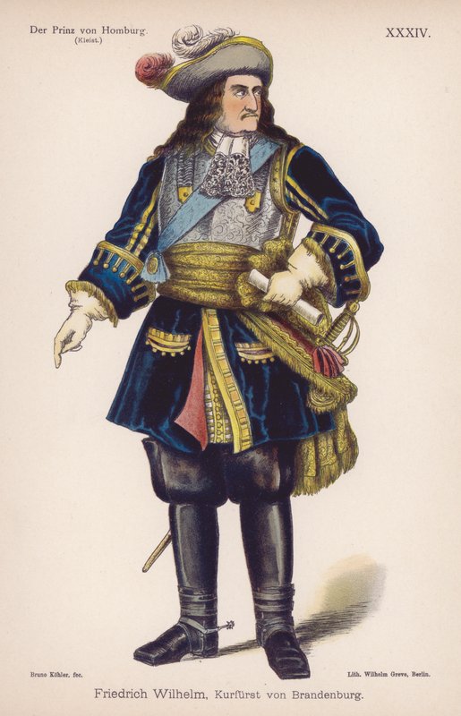 Friedrich Wilhelm, Brandenburgin herttua, Heinrich von Kleistin kirjasta Der Prinz von Homburg (Homburgin ruhtinas) (väri litho) tekijältä German School