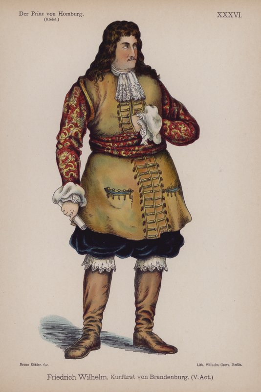 Friedrich Wilhelm, Brandenburgin herttua, Heinrich von Kleistin kirjasta Der Prinz von Homburg (Homburgin ruhtinas) (väri litho) tekijältä German School