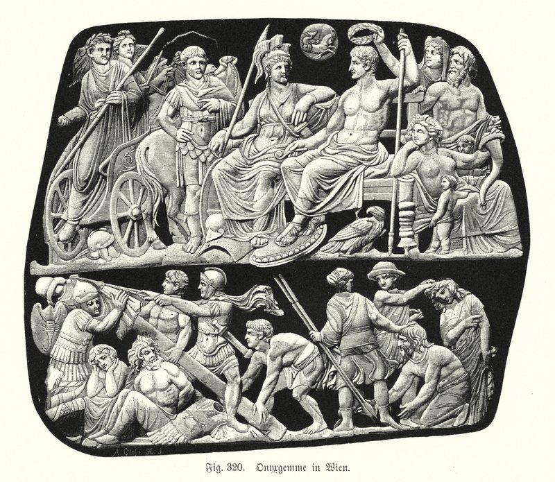 Gemma Augustea, antiikin roomalainen onyx-reliefity cameo-kaiverrettu helmi (kaiverrus) tekijältä German School