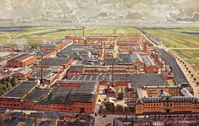 Yleiskuva Krupp Grusonwerkin asetehtaista, Magdeburg, Saksa tekijältä German School