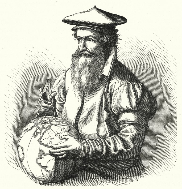 Gerardus Mercator, flaamilainen maantieteilijä ja kartografi (kaiverrus) tekijältä German School