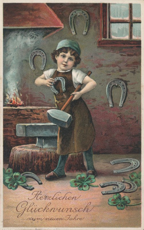 Saksalainen uudenvuodenkortti (väri litho) tekijältä German School