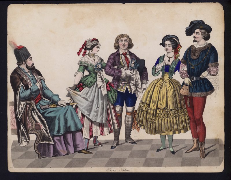 Saksalainen muotilautanen, 1800-luvun puoliväli (värikaiverrus) tekijältä German School
