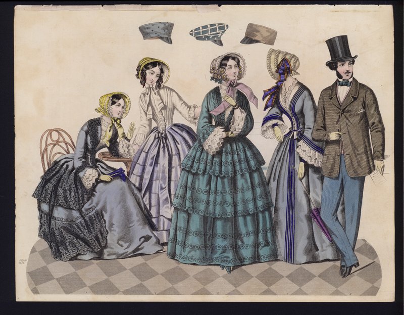 Saksalainen muotilautanen, 1800-luvun puoliväli (värikaiverrus) tekijältä German School