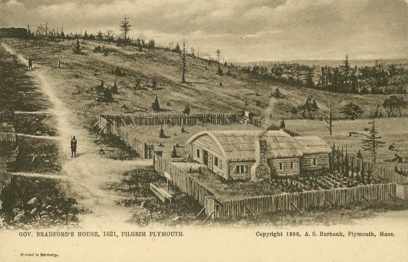 Kuvernööri William Bradfordin talo, Plymouth Colony (litho) tekijältä German School