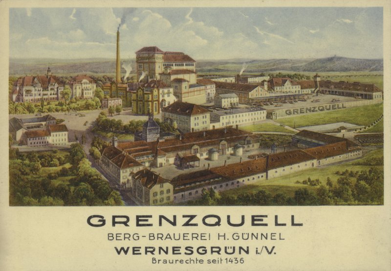 Grenzquell Brewery, Wernesgrun, Saksi, Saksa (väri litho) tekijältä German School