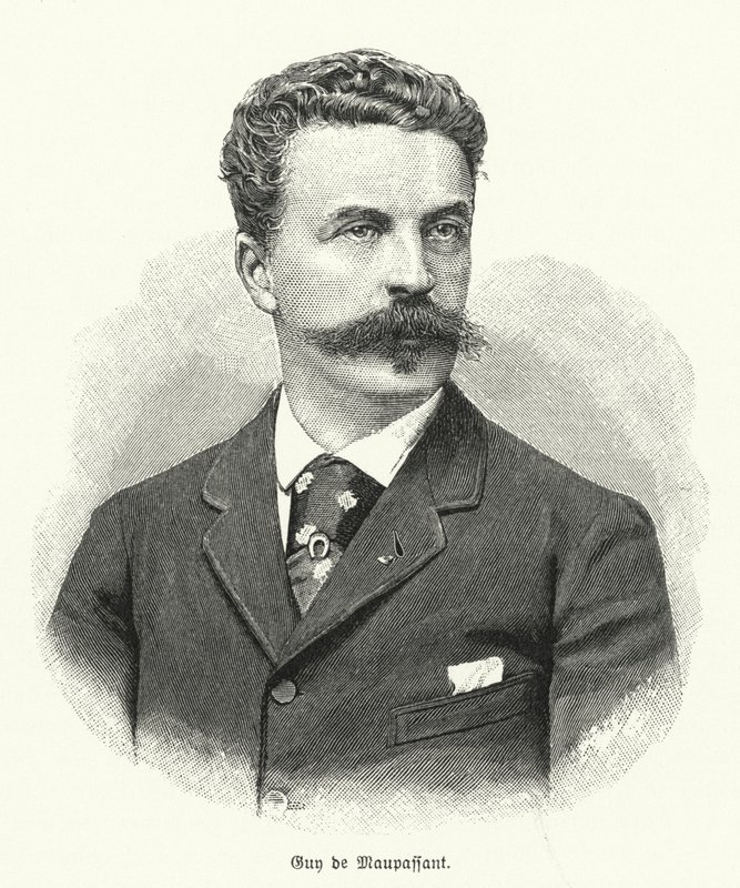 Guy de Maupassant, ranskalainen novellikirjailija (litho) tekijältä German School