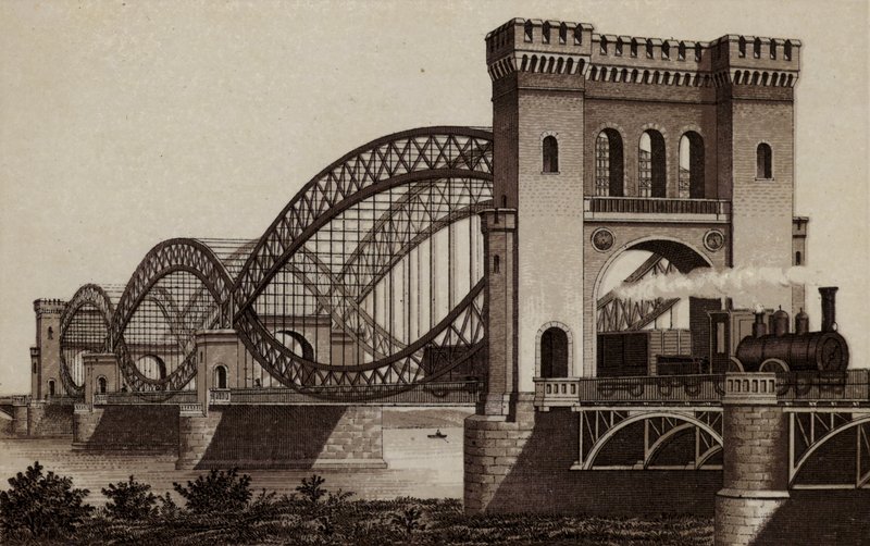 Hampuri: Eisenbahn-Elb-Brucke, Rautatiesilta Elben yli (litho) tekijältä German School