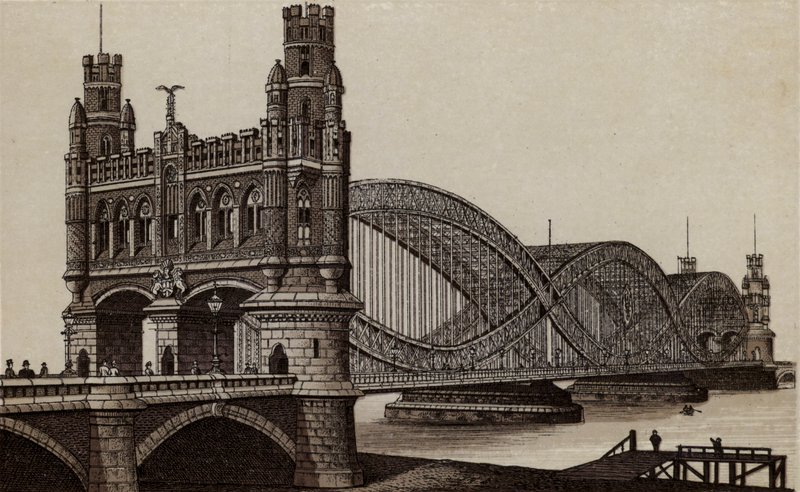 Hampuri: Neue Elbbrücke, Uusi silta Elben yli (litho) tekijältä German School