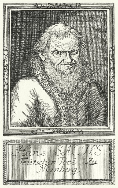 Hans Sachs, saksalainen näytelmäkirjailija ja kirjailija (kaiverrus) tekijältä German School
