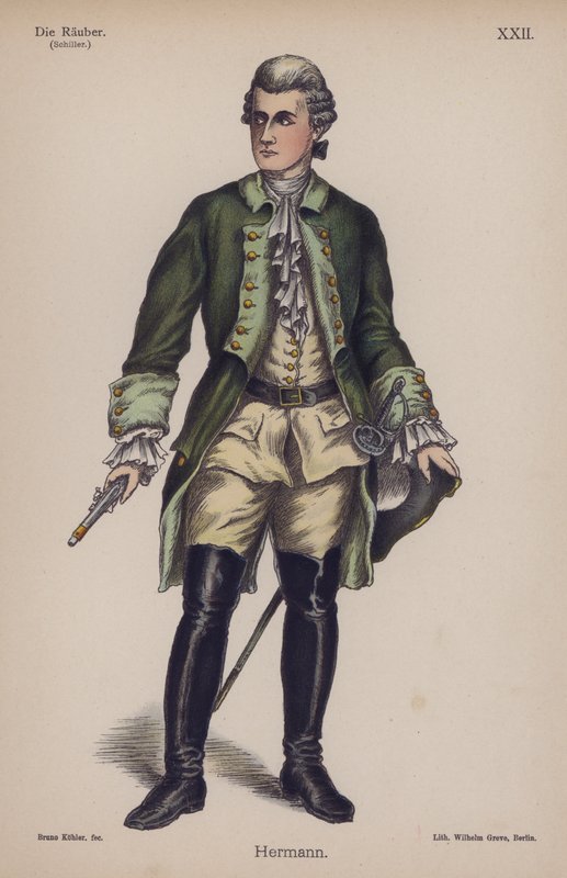 Hermann, Friedrich Schillerin teoksesta Die Rauber (The Robbers) (värilitho) tekijältä German School