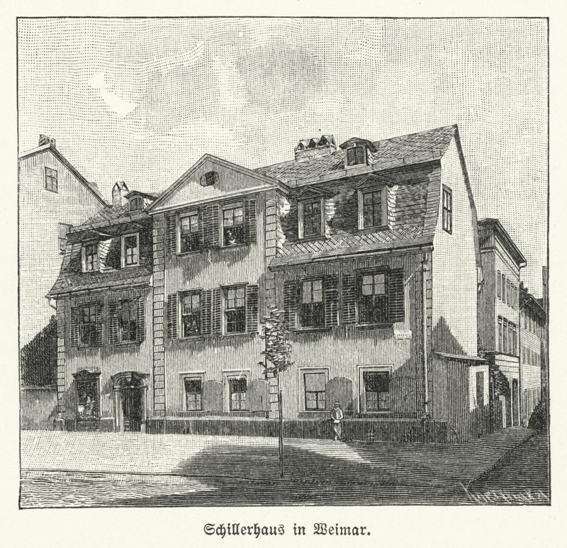 Runoilijan, näytelmäkirjailijan ja filosofin Friedrich Schillerin talo, Weimar, Saksa (litho) tekijältä German School