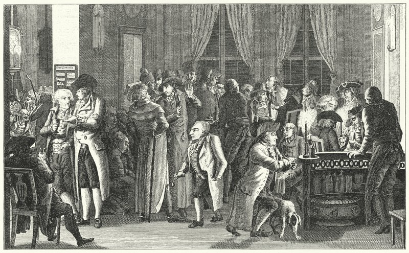 Leipzigin Richterin kahvilan sisustus, c1800 (kaiverrus) tekijältä German School