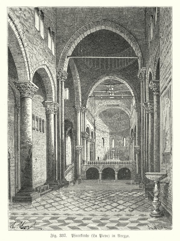 Santa Maria della Pieven kirkon sisustus, Arezzo, Italia (kaiverrus) tekijältä German School