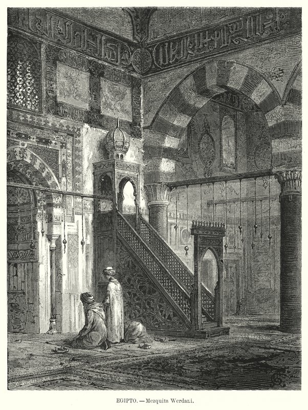 Amir Altinbugha al-Maridanin moskeijan sisustus, Kairo, Egypti (litho) tekijältä German School