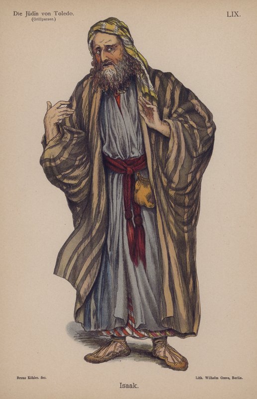 Isaac, Franz Grillparzerin teoksesta Die Judin von Toledo (Toledon juutalainen) (värilitho) tekijältä German School