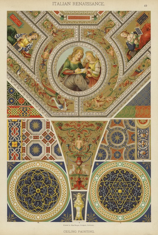 Italian renessanssi, kattomaalaus (väri litho) tekijältä German School