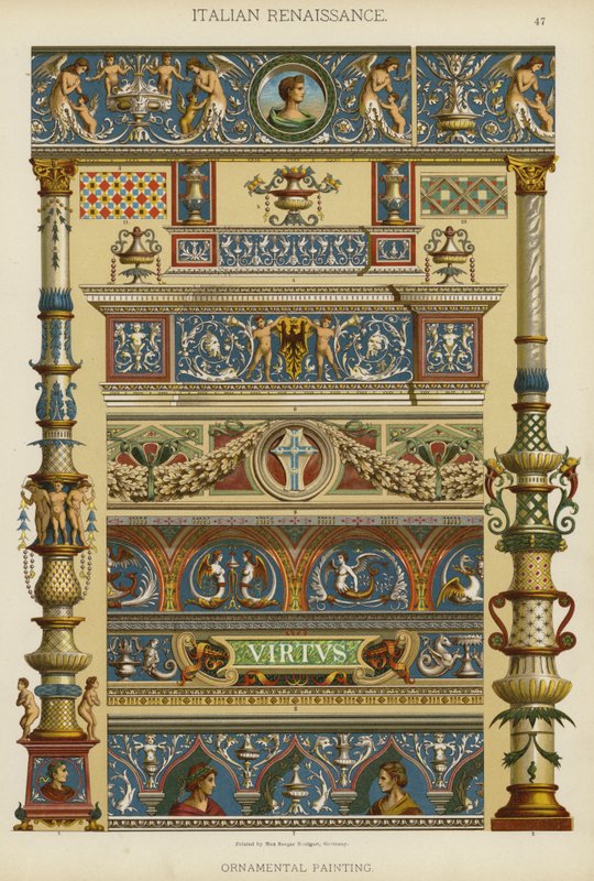 Italian renessanssi, koristemaalaus (väri litho) tekijältä German School