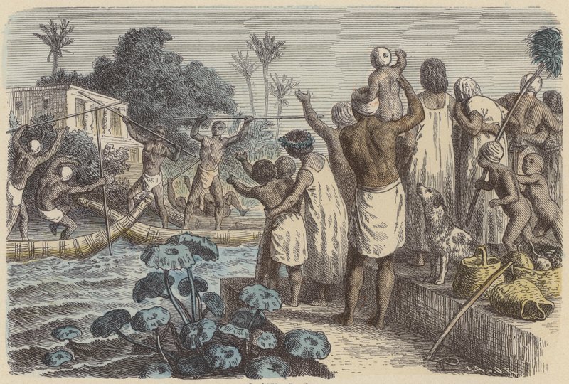 Turnajaiset veneillä muinaisessa Egyptissä (värillinen kaiverrus) tekijältä German School
