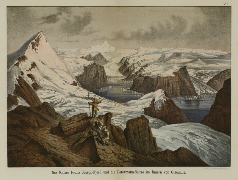 Kaiser Franz Joseph Fjord ja Petermann Peak, Grönlanti (väri litho) tekijältä German School
