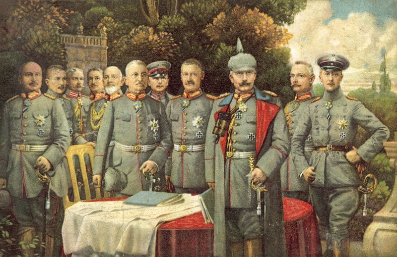 Saksan keisari Wilhelm II ja hänen kenraalit (värilitho) tekijältä German School
