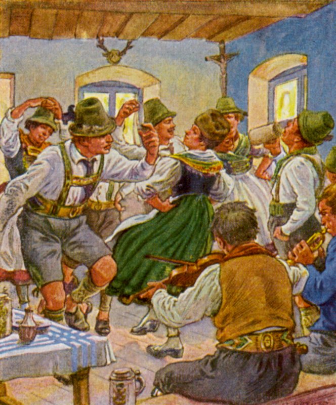 Kirchweihtanz / Kirkon juhlatanssi (värilitografia) tekijältä German School