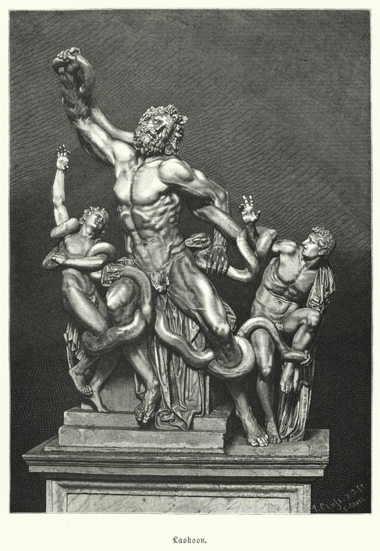 Laocoon ja hänen poikansa, antiikin kreikkalainen tai roomalainen veistos, joka kaivettiin Roomassa vuonna 1506 (kaiverrus) tekijältä German School