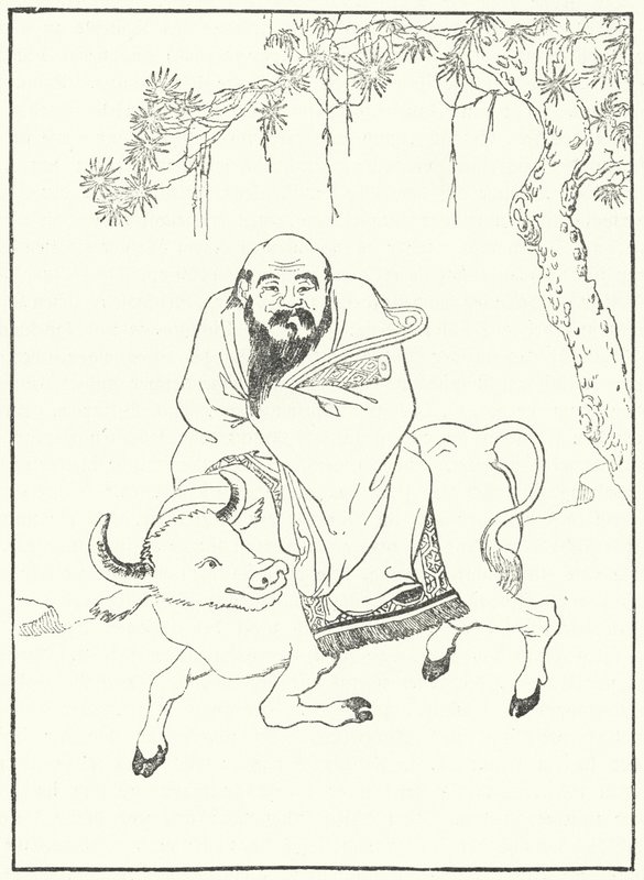 Laozi, muinainen kiinalainen filosofi vesipuhvelilla (kaiverrus) tekijältä German School