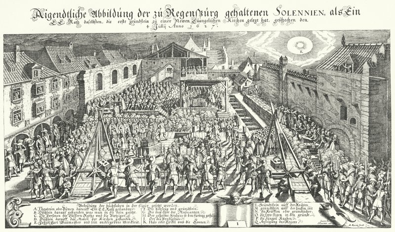 Uuden protestanttisen kirkon peruskivien muuraus Regensburgissa tekijältä German School