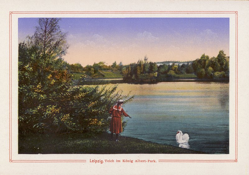 Leipzig, King Albert Parkin lampi (värilitografia) tekijältä German School
