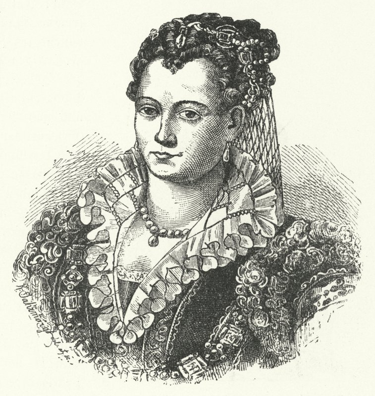Lucrezia Borgia, Ferraran, Modenan ja Reggion herttuatar puoliso (kaiverrus) tekijältä German School