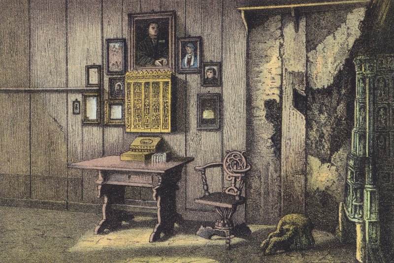Lutherin huone Wartburgissa (chromolitho) tekijältä German School