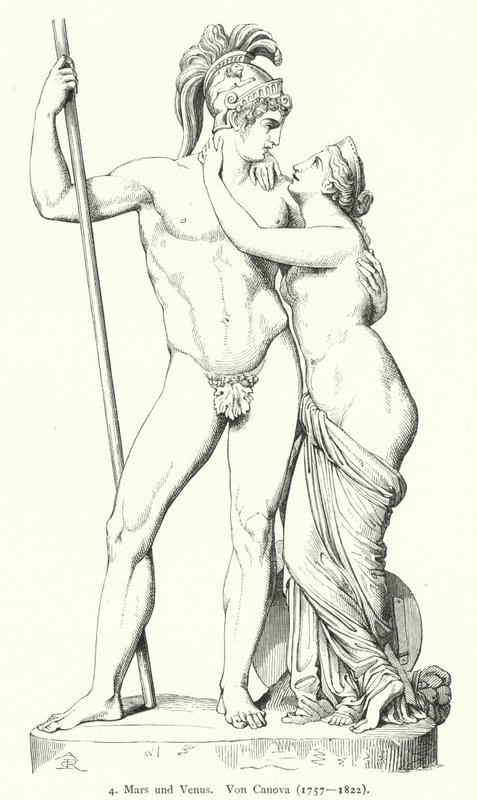 Mars ja Venus, italialaisen uusklassisen kuvanveistäjä Antonio Canovan marmoriveistos (kaiverrus) tekijältä German School