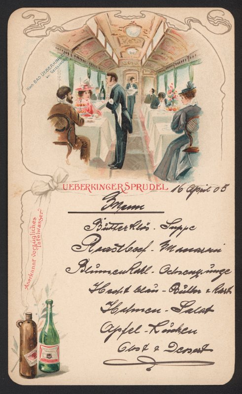 Menukorttimainonta Ueberkinger-kuohuvettä (väri litho) tekijältä German School