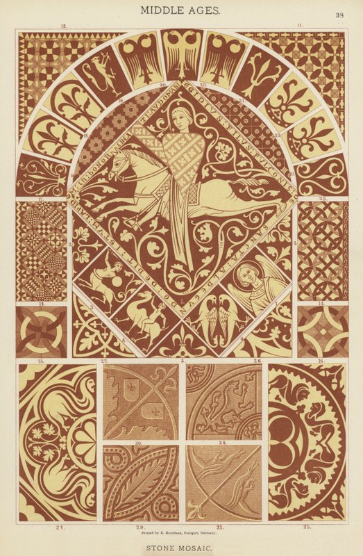 Keskiaika, kivimosaiikki (väri litho) tekijältä German School