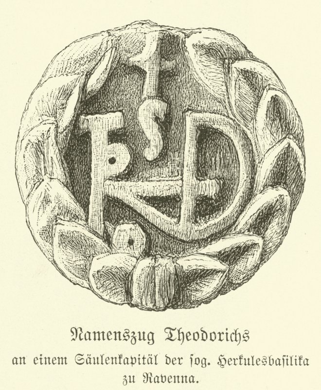 Theoderic Suuren, ostrogoottien kuninkaan monogrammi (kaiverrus) tekijältä German School