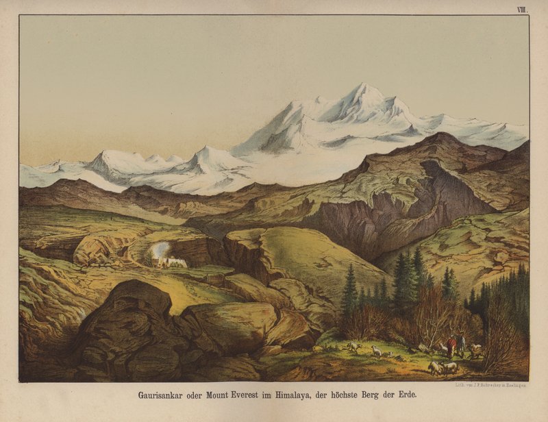 Mount Everest, maan korkein vuori (väri litho) tekijältä German School