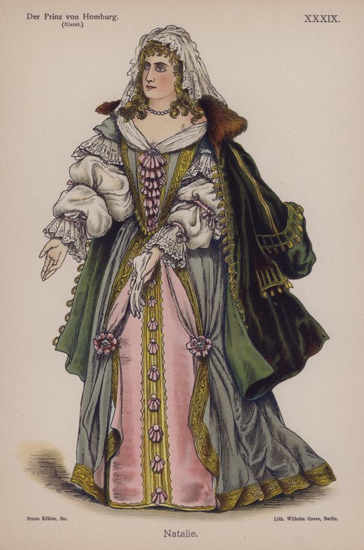 Natalie, Heinrich von Kleistin kirjasta Der Prinz von Homburg (Homburgin prinssi) (väri litho) tekijältä German School